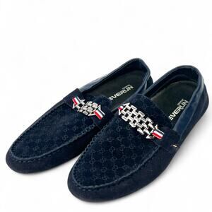 EVERUN Luxury Designer 8.5 42 Driving Loafers Men's Slip On Blue Suede Logo Shoe